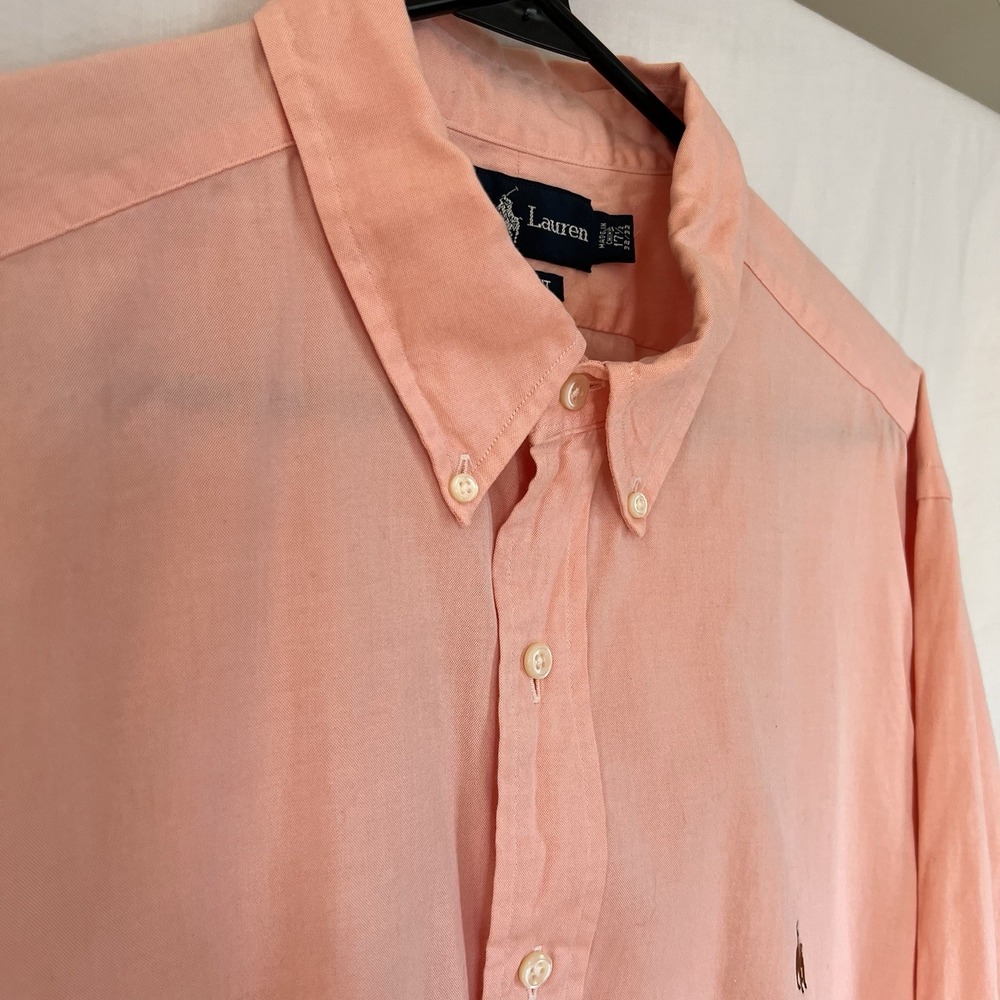 Oxford Button Down Shirt Classic Fit Long Sleeve Peach Mens 17.5 Ralph Lauren